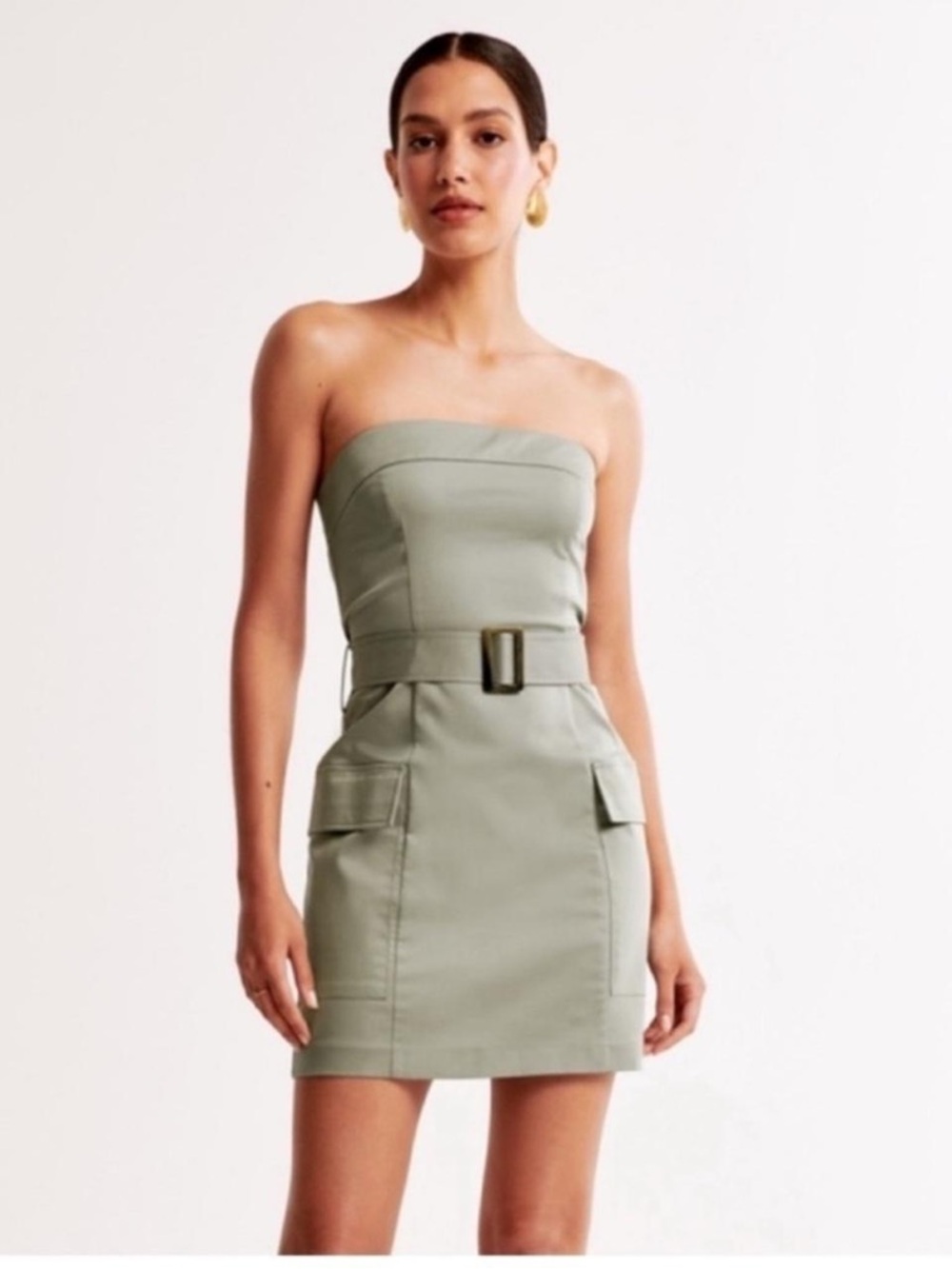 Abercrombie & Fitch Strapless Mini Dress in Sage Green with Belt